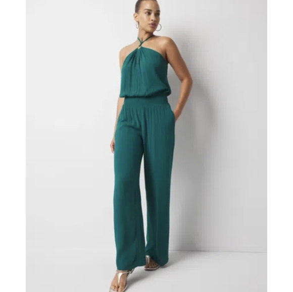 White House Black Market Pants - White House Black Market Teal Halter Wide-Leg Jumpsuit